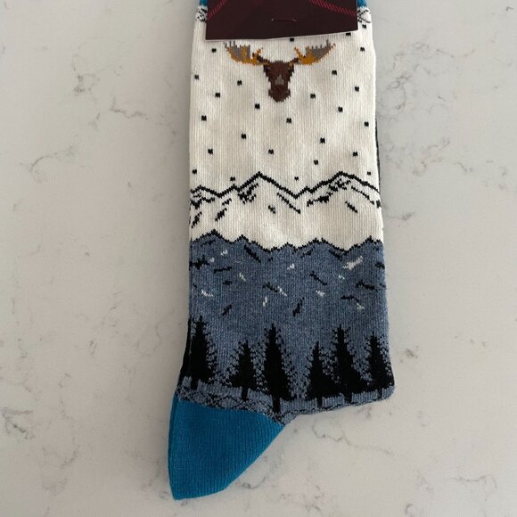 McGregor Landscape Print Combed Cotton Poly Blend Crew Socks Blue Cream BLk OS - Picture 3 of 8
